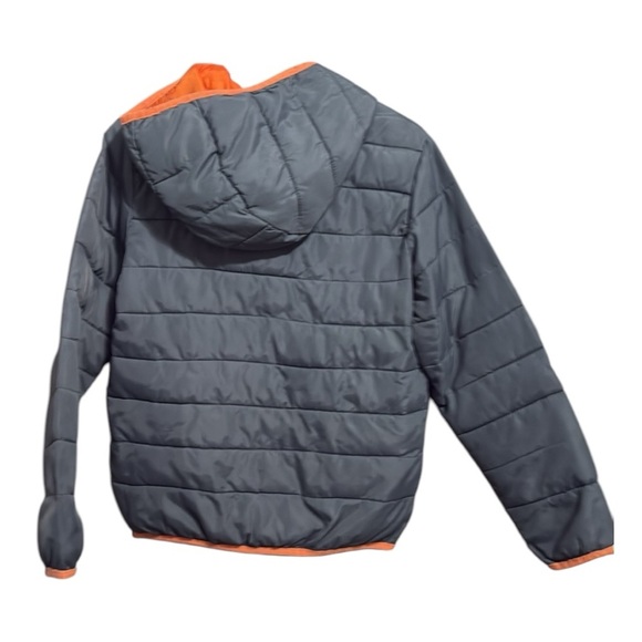 Kids PUMA Gray Hooded Puffer Jacket with Orange Trim Size L - Picture 2 of 5